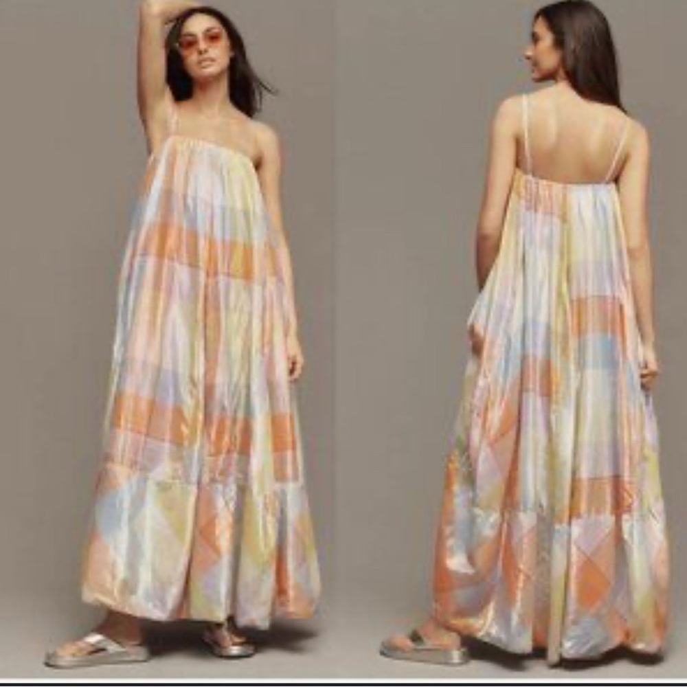 Pilcro Anthropologie Small Petite plaid Shimmer Tent Maxi Dress NWT